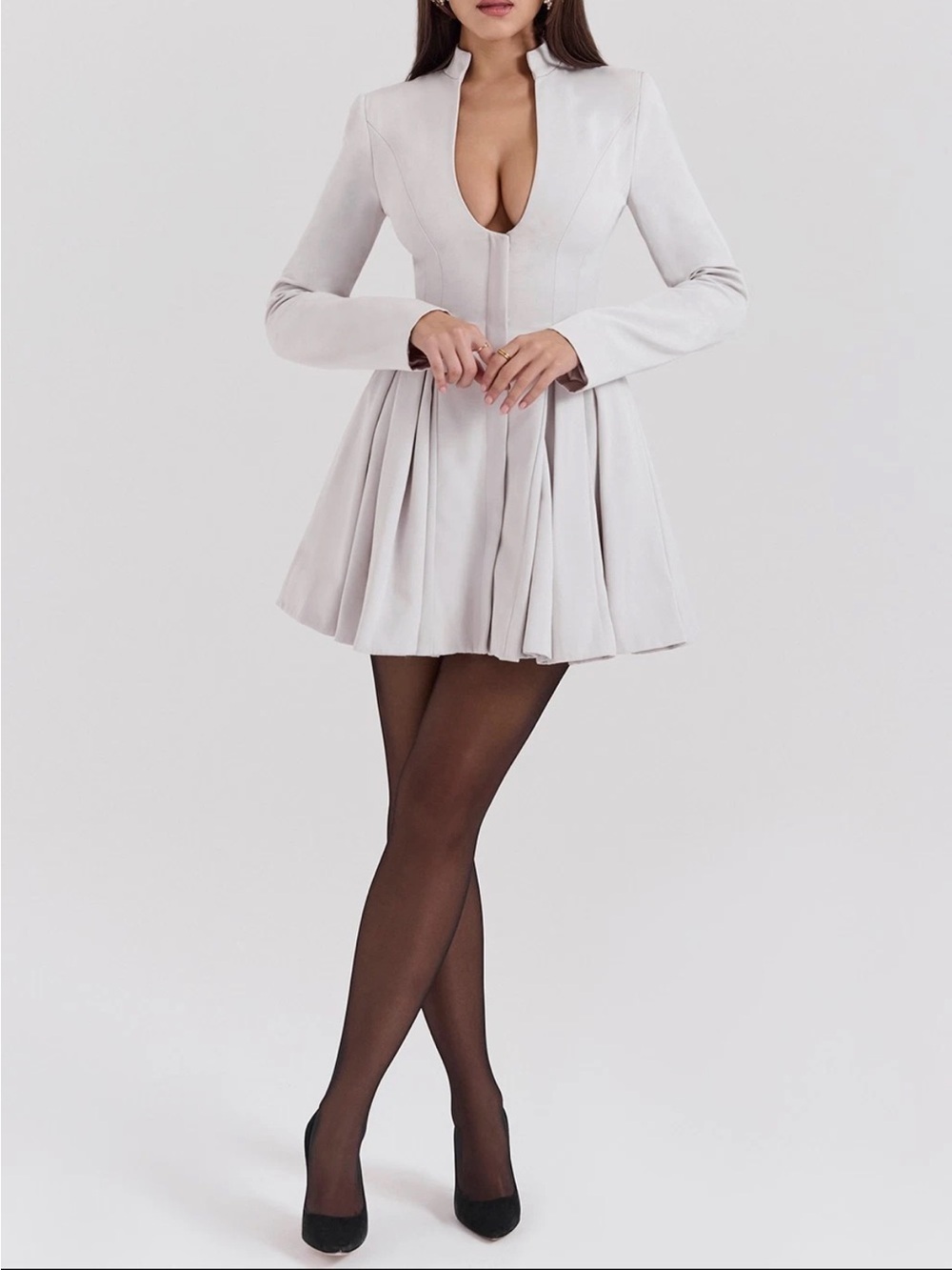 House of CB Heiress French dove Gray Pleated Mini Dress